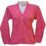 Dark Pink Front Button Machine Knitted Cardigan/Sweater