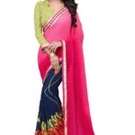 Peach & Blue Printed Occation Wear Saree With Matching Blouse Piece