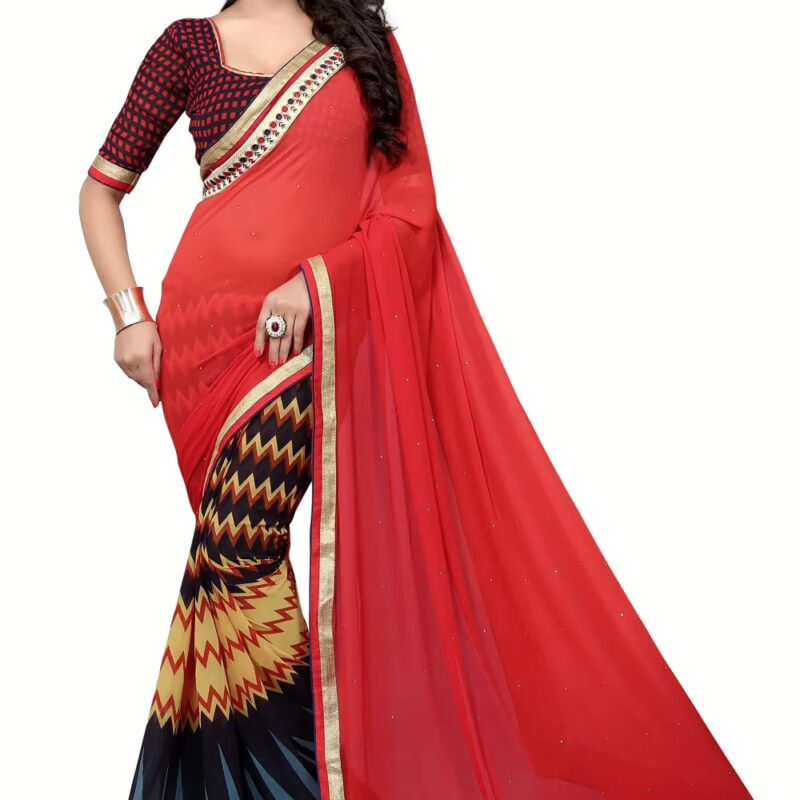 Multicolour Printed Occation Wear Saree With Matching Blouse Piece
