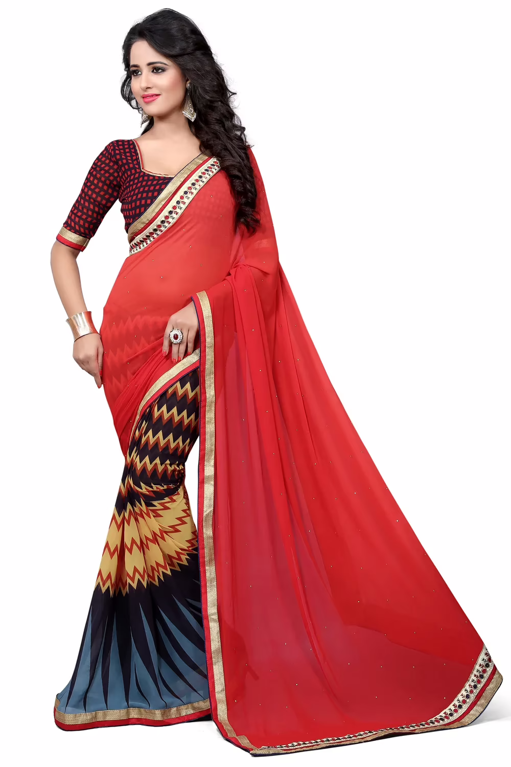 Multicolour Printed Occation Wear Saree With Matching Blouse Piece
