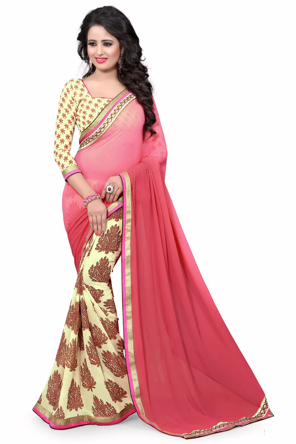 Multicolour Printed Occation Wear Saree With Matching Blouse Piecee