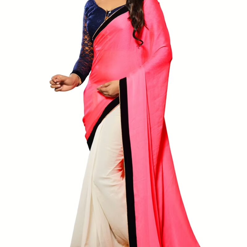 Akriti Pink & Cream Traditional Saree With Matching Blouse Piece