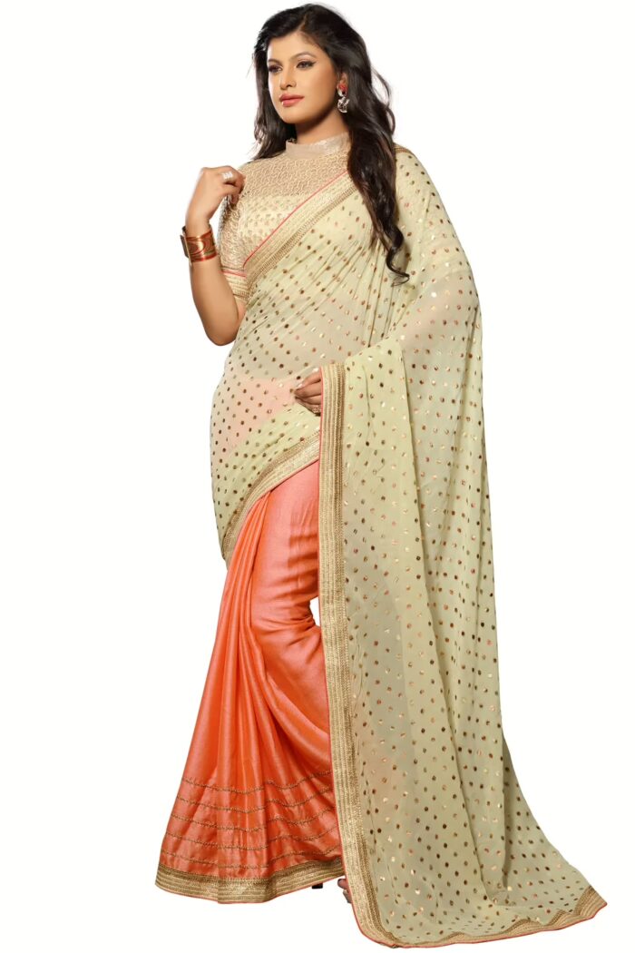 Akriti CreamTraditional Saree With Matching Blouse Piece