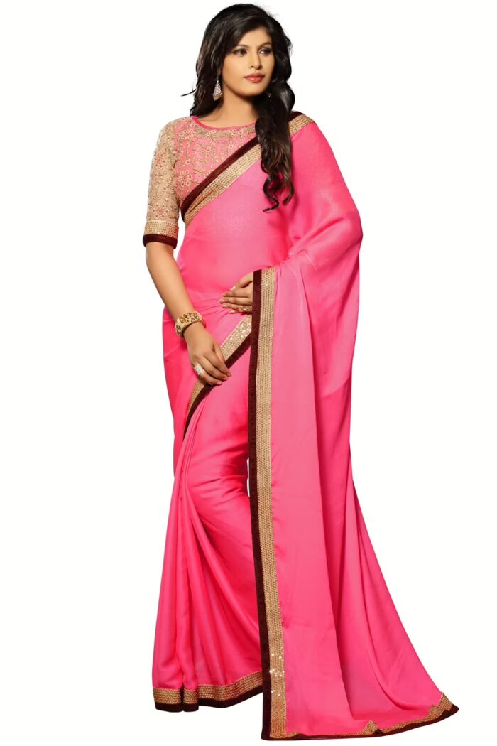 Akriti Megenta & Beige Traditional Saree With Matching Blouse Piece