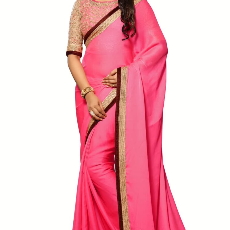 Akriti Megenta & Beige Traditional Saree With Matching Blouse Piece