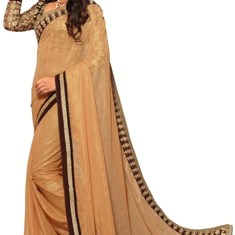 Akriti Beige & Brown Traditional Saree With Matching Blouse Piece