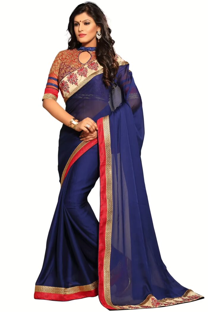 Akriti Navy Blue Traditional Saree With Matching Blouse Piece