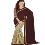 Brown & Cream Colour Georgette Occation Wear Traditional Saree With Matching Blouse Piece