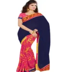 Royal Blue & Pink Colour Georgette Occation Wear Traditional Saree With Matching Blouse Piece