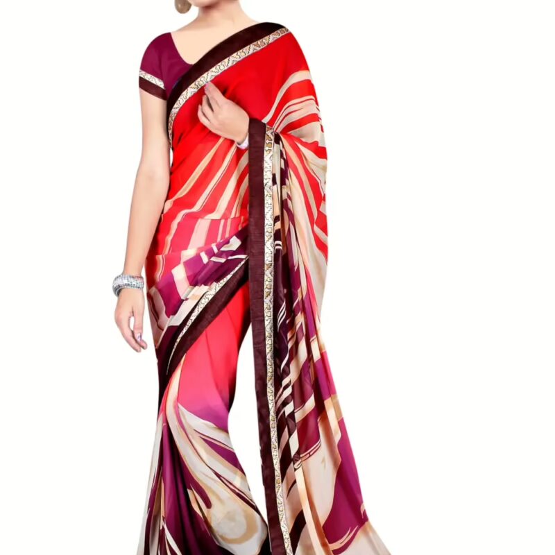 Multi Colour Chiffon Floral Printed Occation Wear Traditional Saree With Matching Blouse Piece