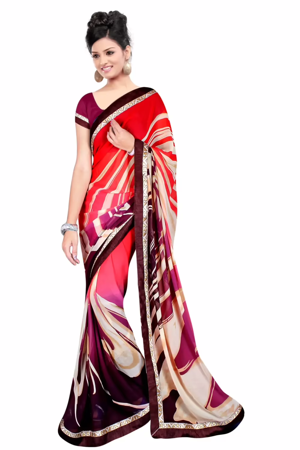 Multi Colour Chiffon Floral Printed Occation Wear Traditional Saree With Matching Blouse Piece