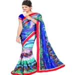Multi Colour Chiffon Floral Printed Occation Wear Traditional Saree With Matching Blouse Piece