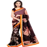 Brown Colour Chiffon Floral Printed Occation Wear Traditional Saree With Matching Blouse Piece