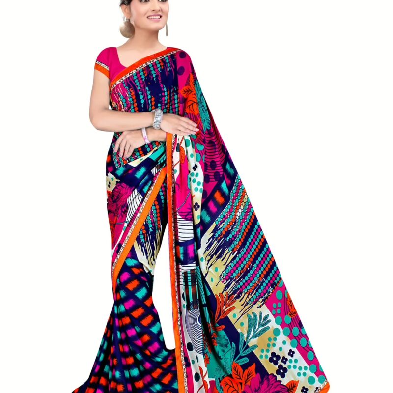 Akruti Multi Printed Traditional Designer Saree With Matching Blouse Piece