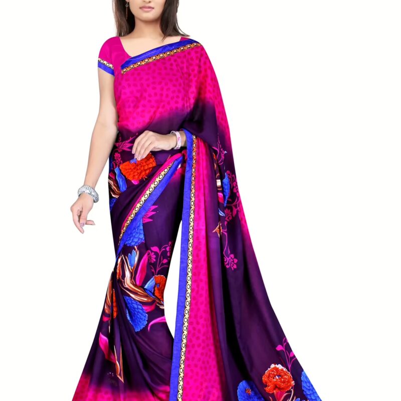 Akruti Magenta Printed Traditional Designer Saree With Matching Blouse Piece