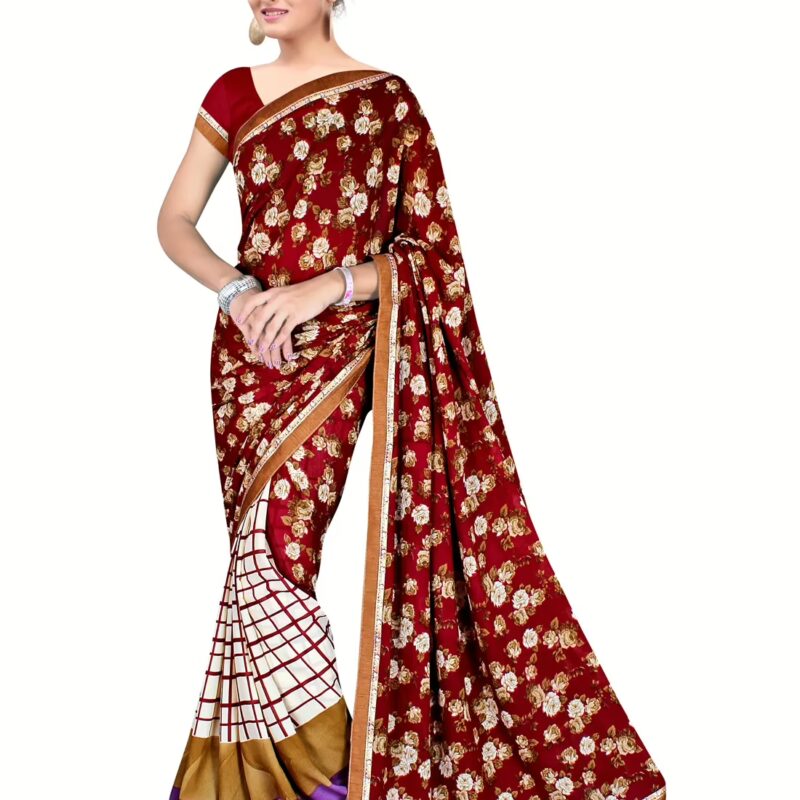Akruti Maroon Printed Traditional Designer Saree With Matching Blouse Piece