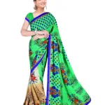 Akruti Green Printed Traditional Designer Saree With Matching Blouse Piece