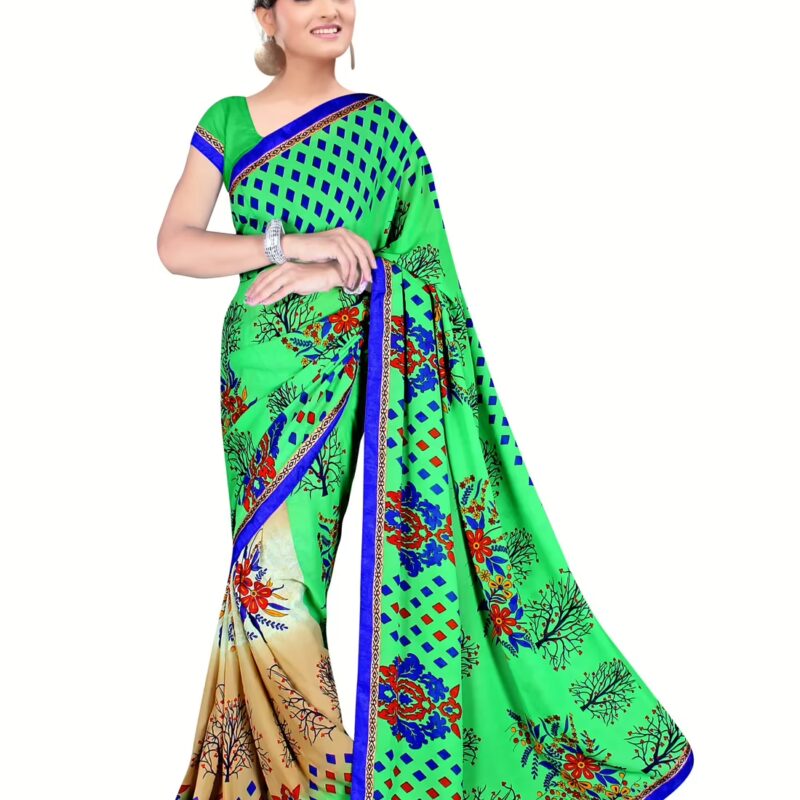 Akruti Green Printed Traditional Designer Saree With Matching Blouse Piece