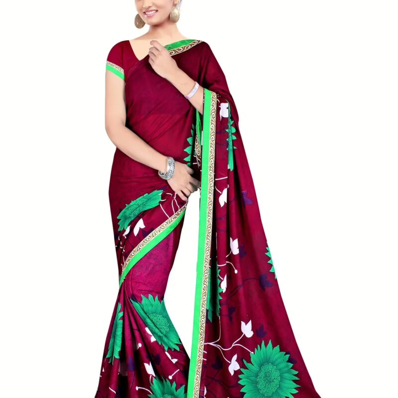 Akruti Maroon Printed Traditional Designer Saree With Matching Blouse Piece