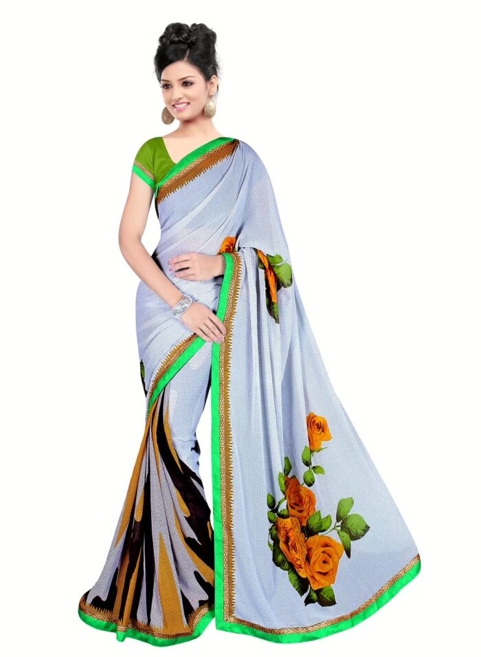 Akruti White Printed Traditional Designer Saree With Matching Blouse Piece