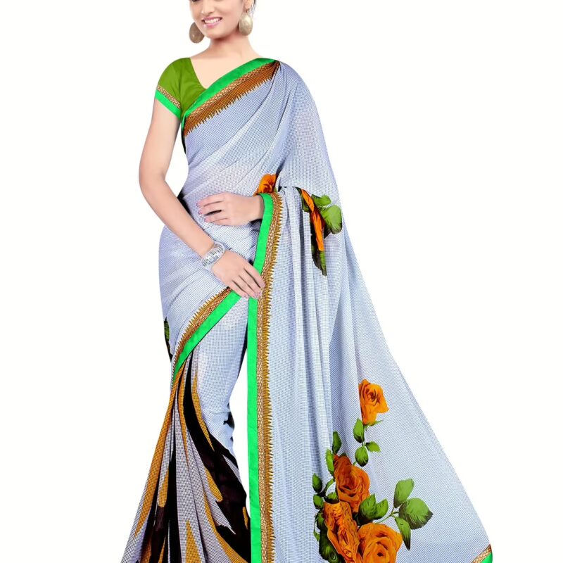 Akruti White Printed Traditional Designer Saree With Matching Blouse Piece
