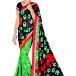 Alka Blue & Green Floral Printed Traditional Saree With Matching Blouse Piece