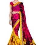 Alka Mustard & Magenta Floral Printed Traditional Saree With Matching Blouse Piece