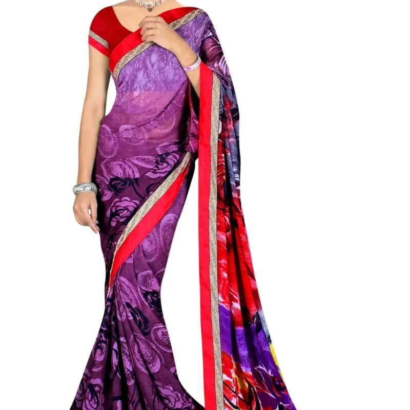 Alpana Purple Georgette Traditional Saree With Matching Blouse Piece