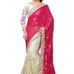 Akriti White & Pink Traditional Saree With Matching Blouse Piece