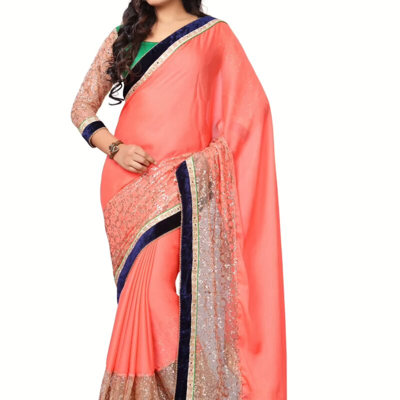 Akriti Peach Traditional Saree With Matching Blouse Piece