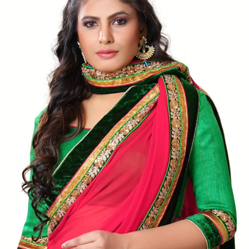 Akriti Red & Beige Traditional Saree With Matching Blouse Piece