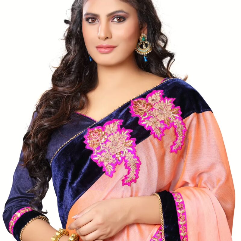 Akriti Peach & Brown Traditional Saree With Matching Blouse Piece