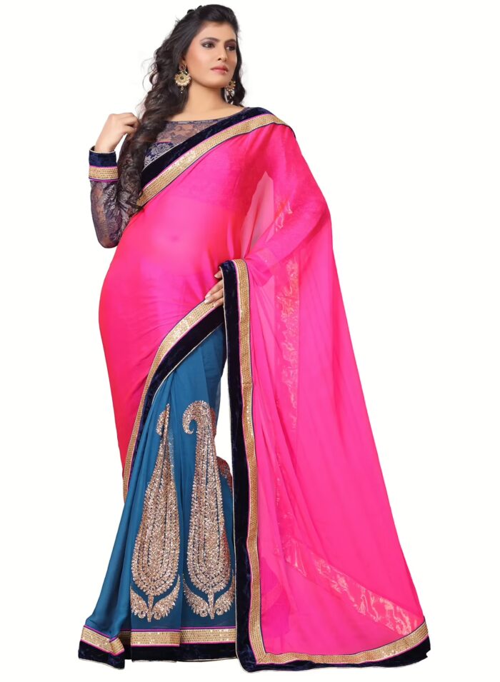 Akriti Pink Traditional Saree With Matching Blouse Piece