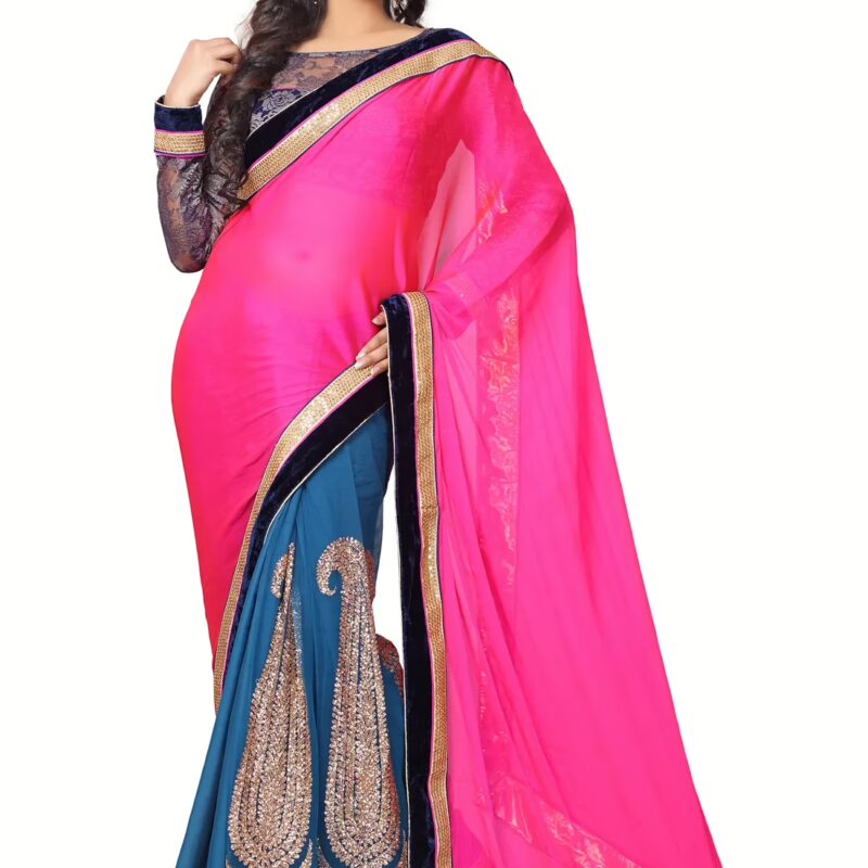 Akriti Pink Traditional Saree With Matching Blouse Piece