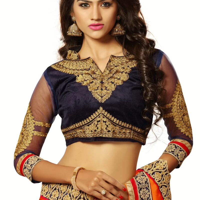 Alisha Orange Embroidered Traditional Designer Party Wear Saree With Matching Blouse Piece