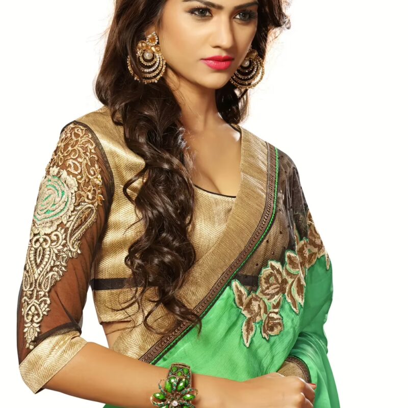 Alisha Green Embroidered Traditional Designer Party Wear Saree With Matching Blouse Piece