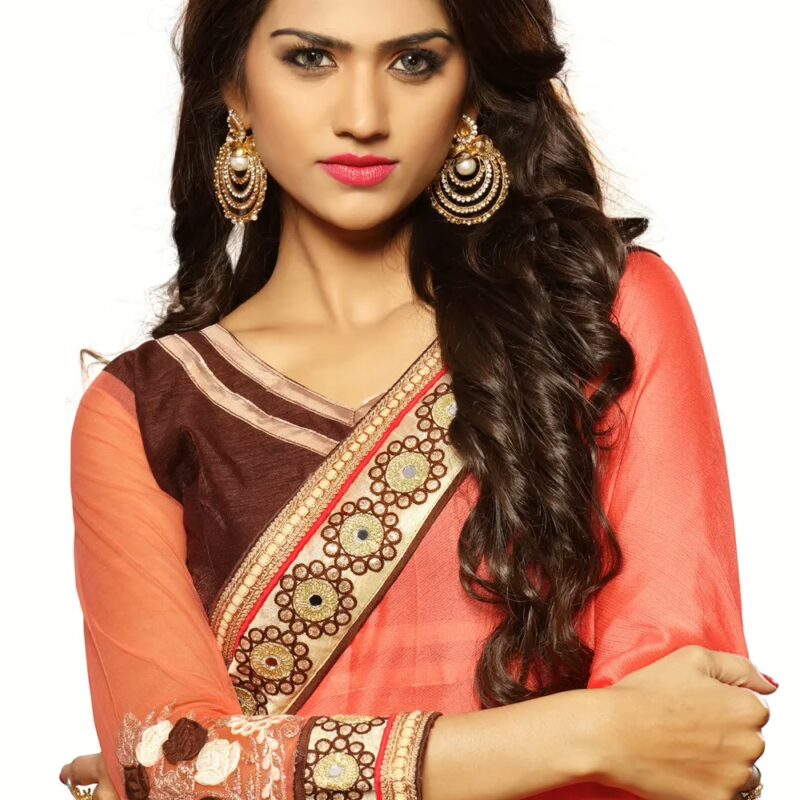 Alisha Peach Embroidered Traditional Designer Party Wear Saree With Matching Blouse Piece
