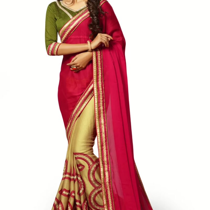 Alisha Red Embroidered Traditional Designer Party Wear Saree With Matching Blouse Piece