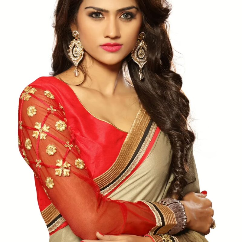 Alisha Brown Embroidered Traditional Designer Party Wear Saree With Matching Blouse Piece