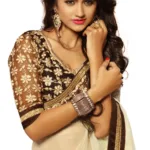 Alisha Cream Embroidered Traditional Designer Party Wear Saree With Matching Blouse Piece