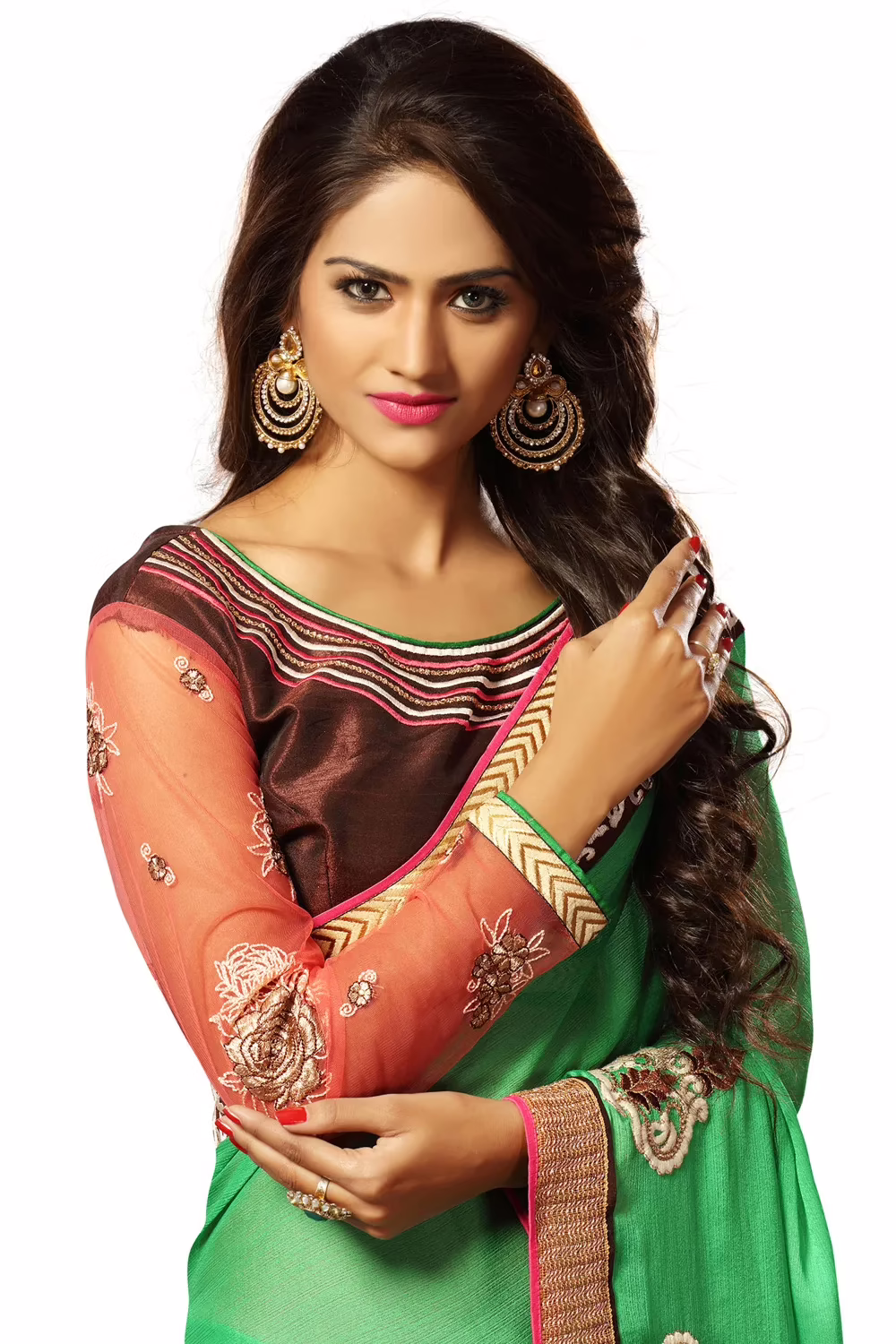 Alisha Green Embroidered Traditional Designer Party Wear Saree With Matching Blouse Piece