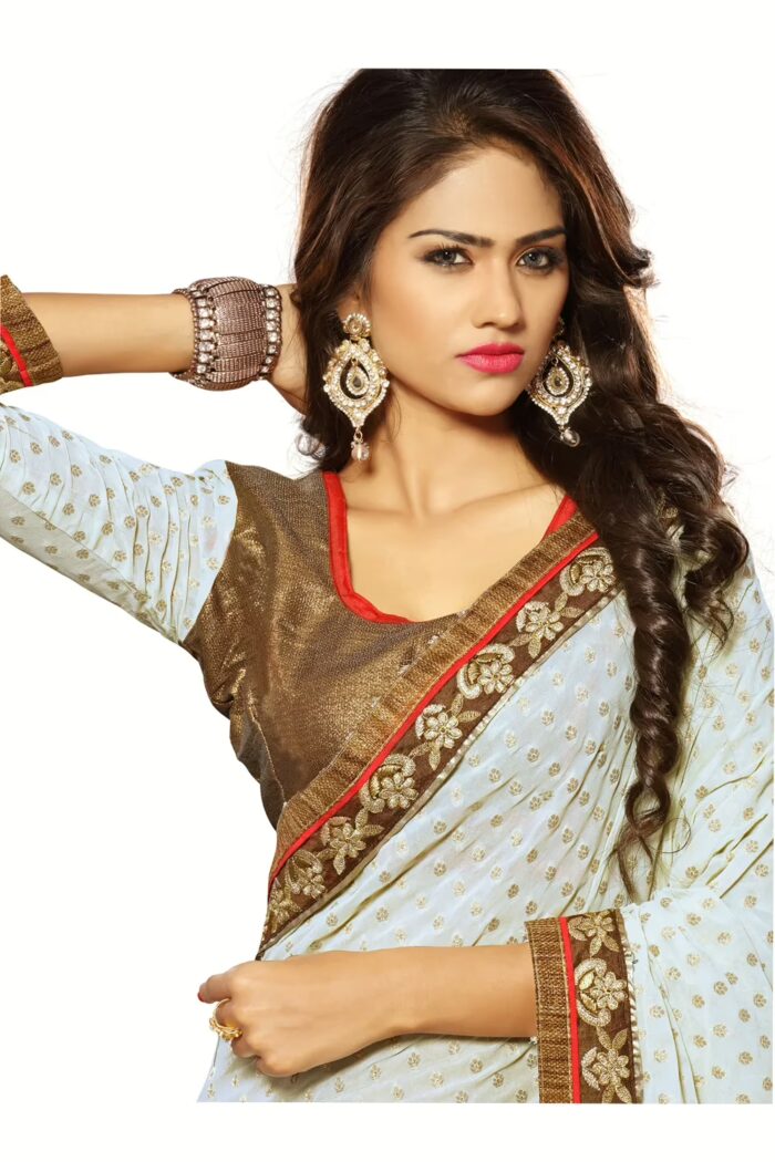 Alisha White Embroidered Traditional Designer Party Wear Saree With Matching Blouse Piece