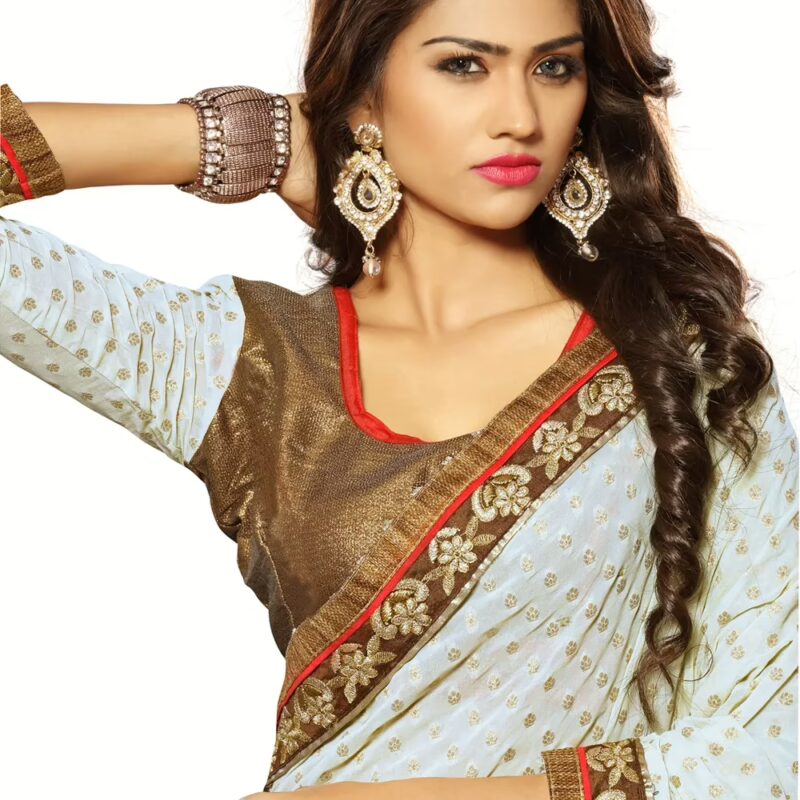 Alisha White Embroidered Traditional Designer Party Wear Saree With Matching Blouse Piece