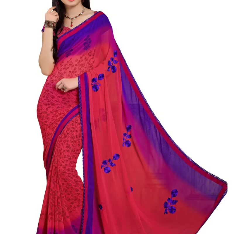 Alpana Pink Georgette Traditional Saree With Matching Blouse Piece