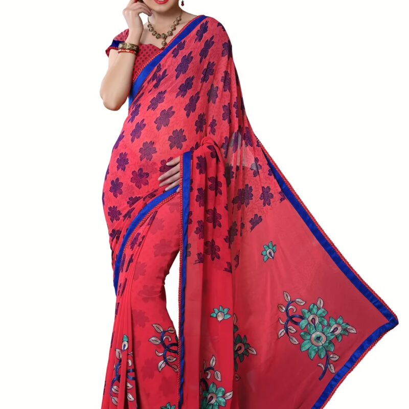 Alpana Peach Georgette Traditional Saree With Matching Blouse Piece
