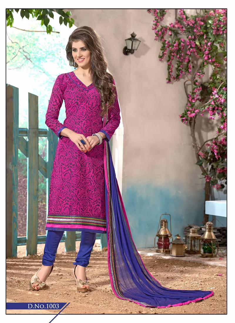 V&V Buy Dark Purple Pink Cotton Dress Material