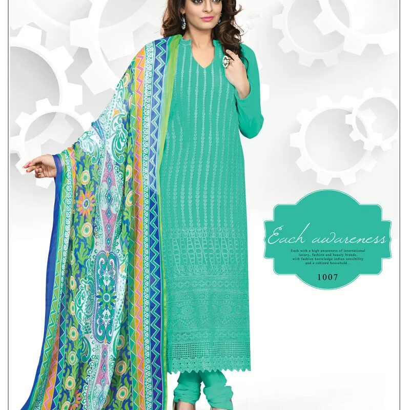 V&V Purchase Mint Color Schiffli Work Dress Material