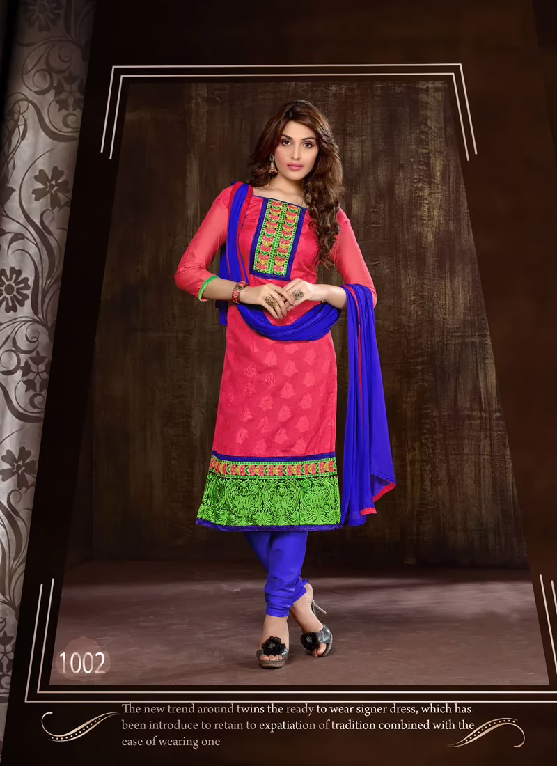 V&V Buy Peach Blue Green Cotton Dress Material