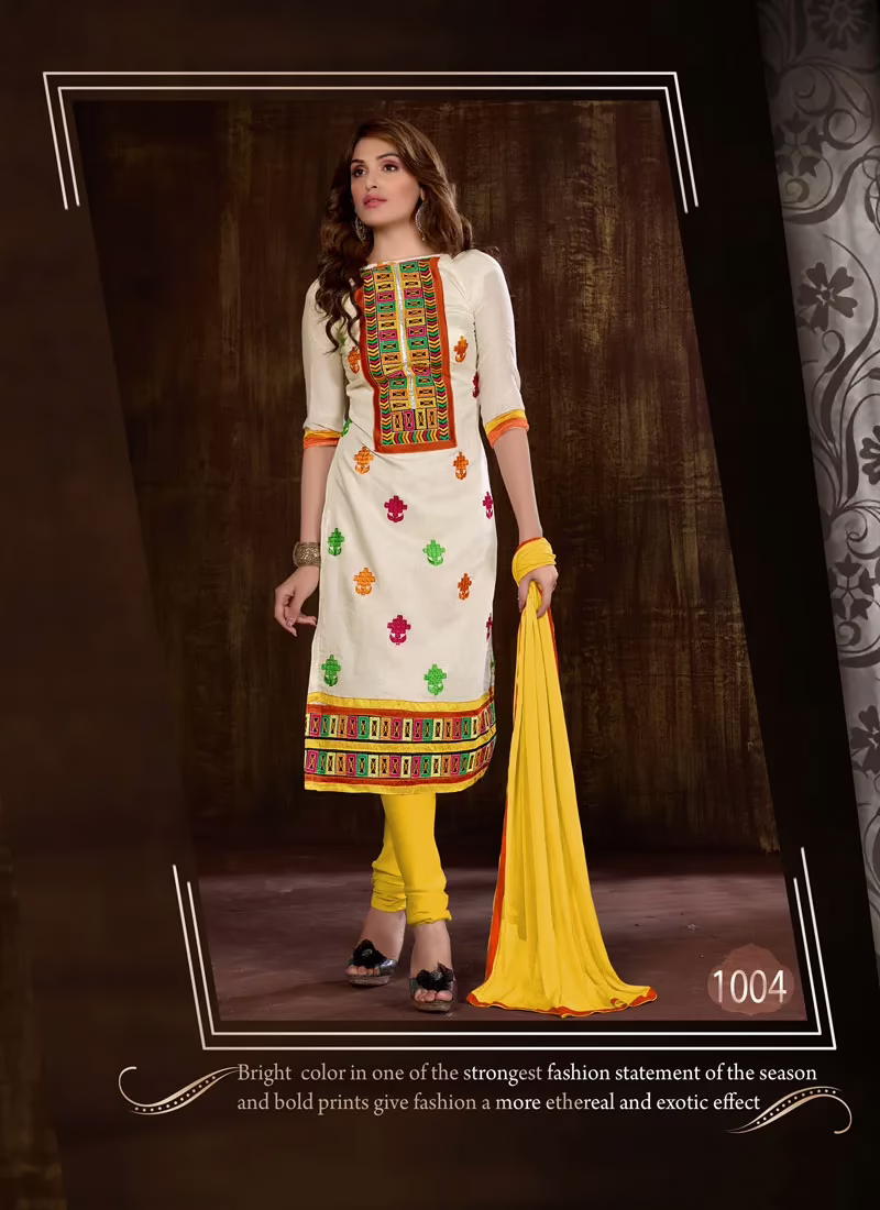 V&V Buy Off White Yellow Orange Cotton Dress Material