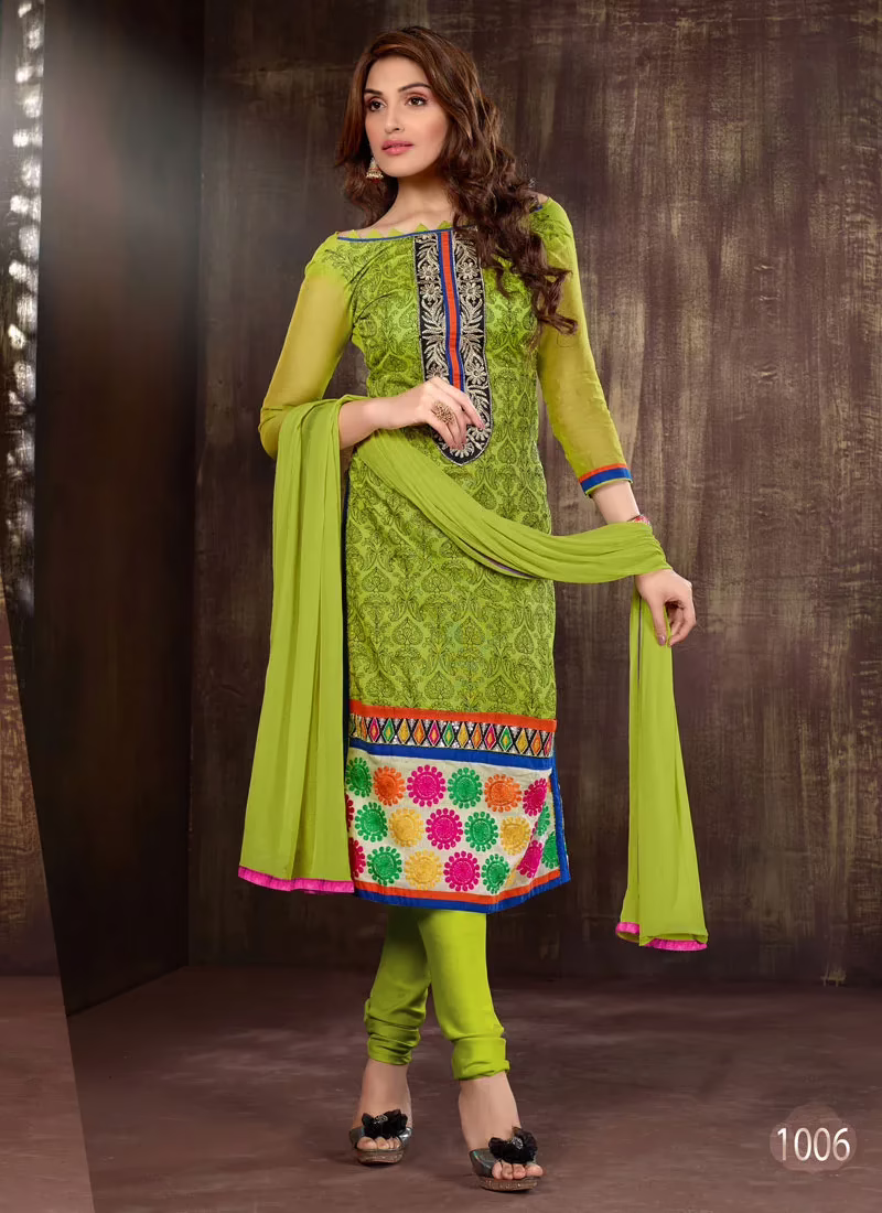 V&V Buy Parrot Green Cotton Dress Material